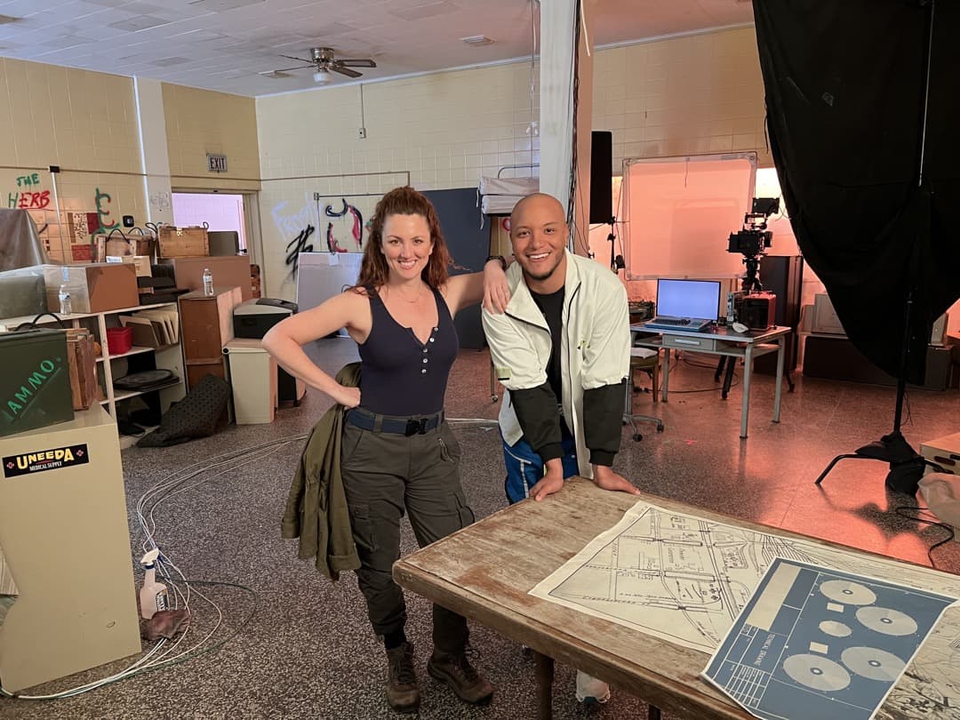 Behind the scenes photo 42 from Clone Cops production showing laura holloway and schyler tillett between scenes
